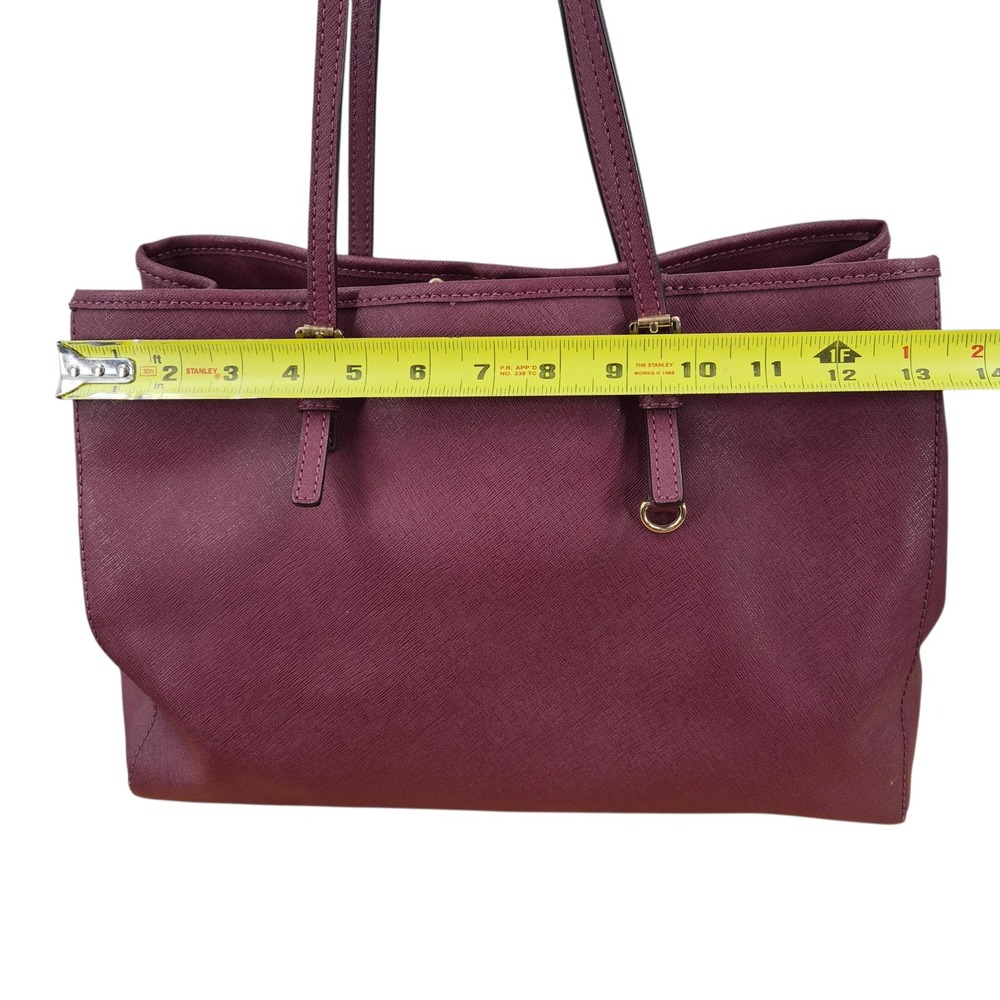 Michael Kors Plum Saffiano Leather Tote Bag Burgundy Gold Hardware Shoulder Bag - Picture 10 of 12